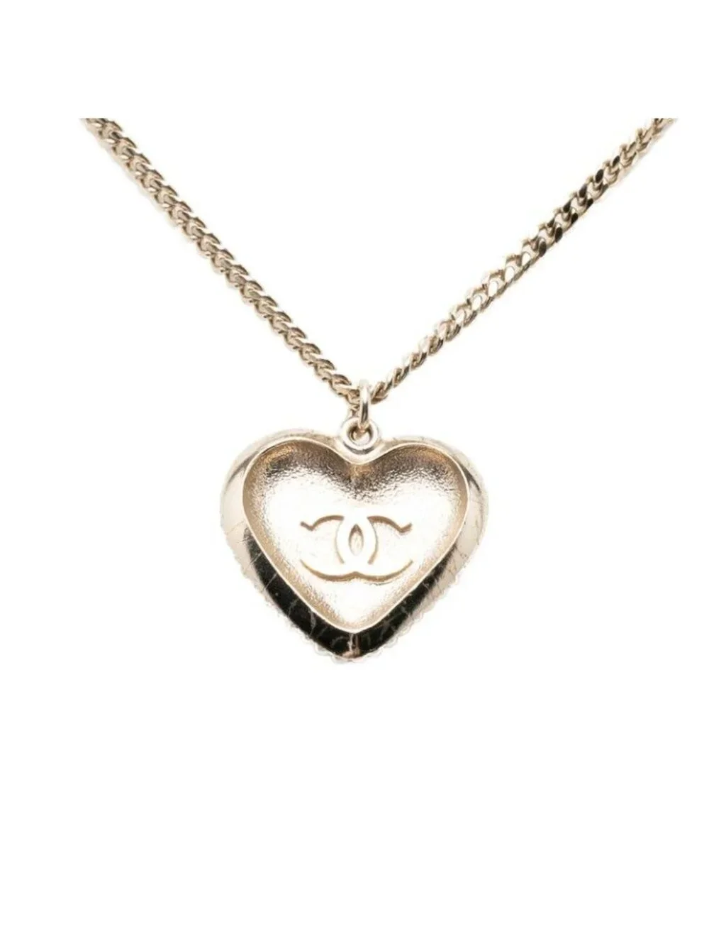 Chanel CC Logo Heart Motif Chain Pendant Stamp Silver White Metal